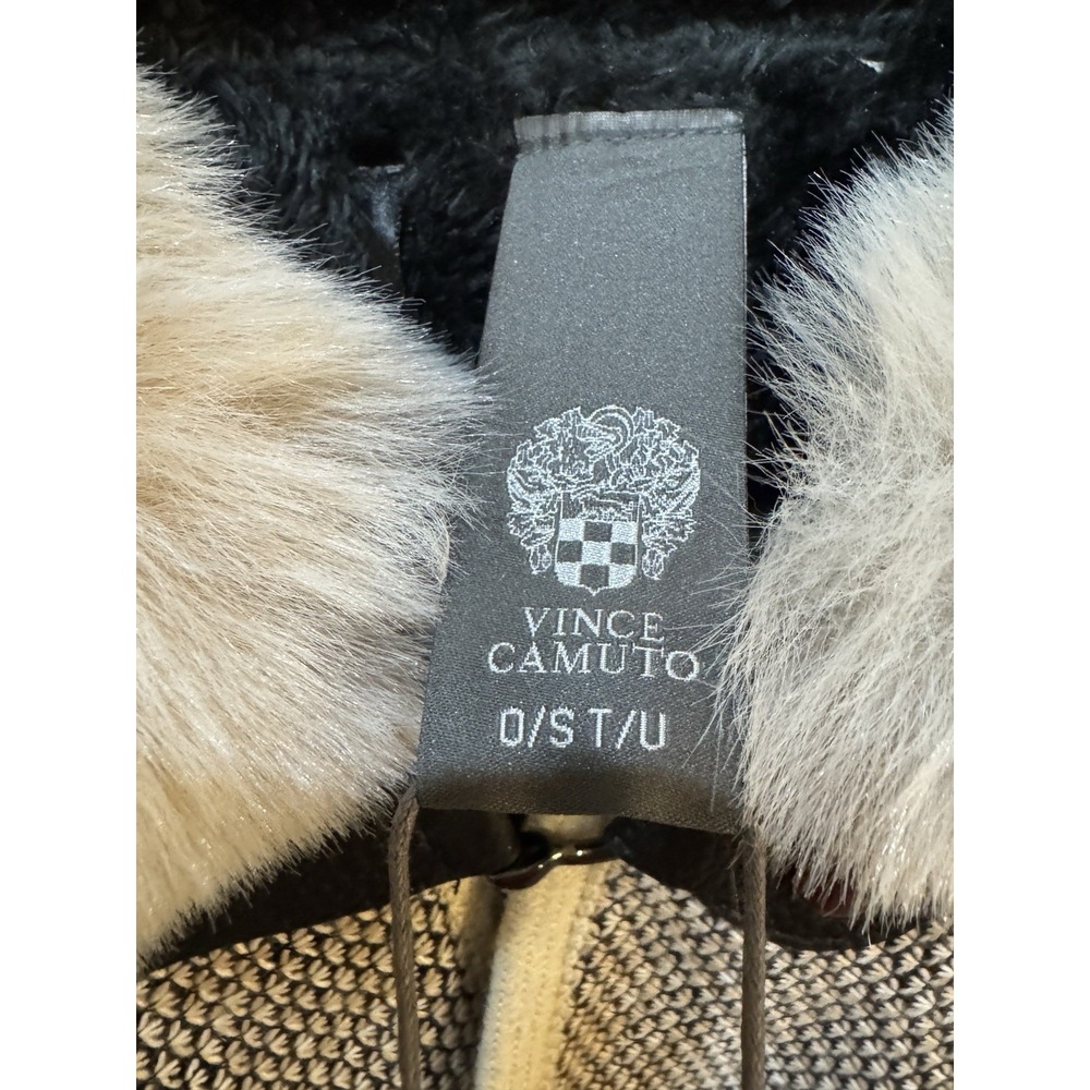 Vince Camuto Faux Fur Trim Poncho Shawl One Size Tweed Fur Lined Cape - Picture 7 of 13